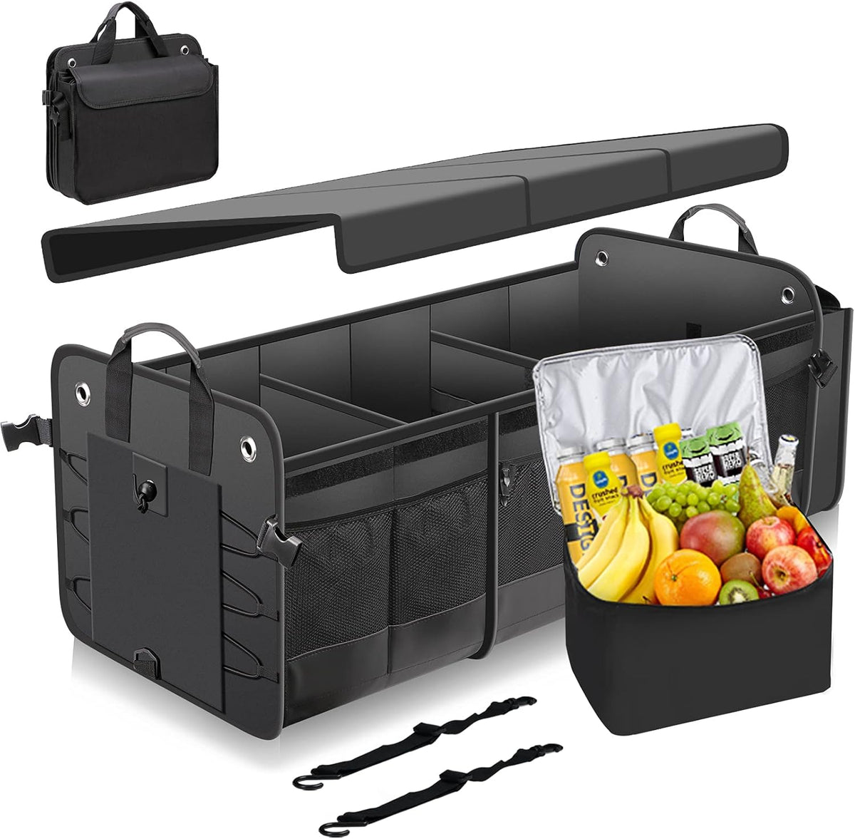 Waterproof Car Trunk Storage Organizer, Collapsible with Insulated Leakproof Cooler, Folding Cover, Adjustable Securing Straps S7154