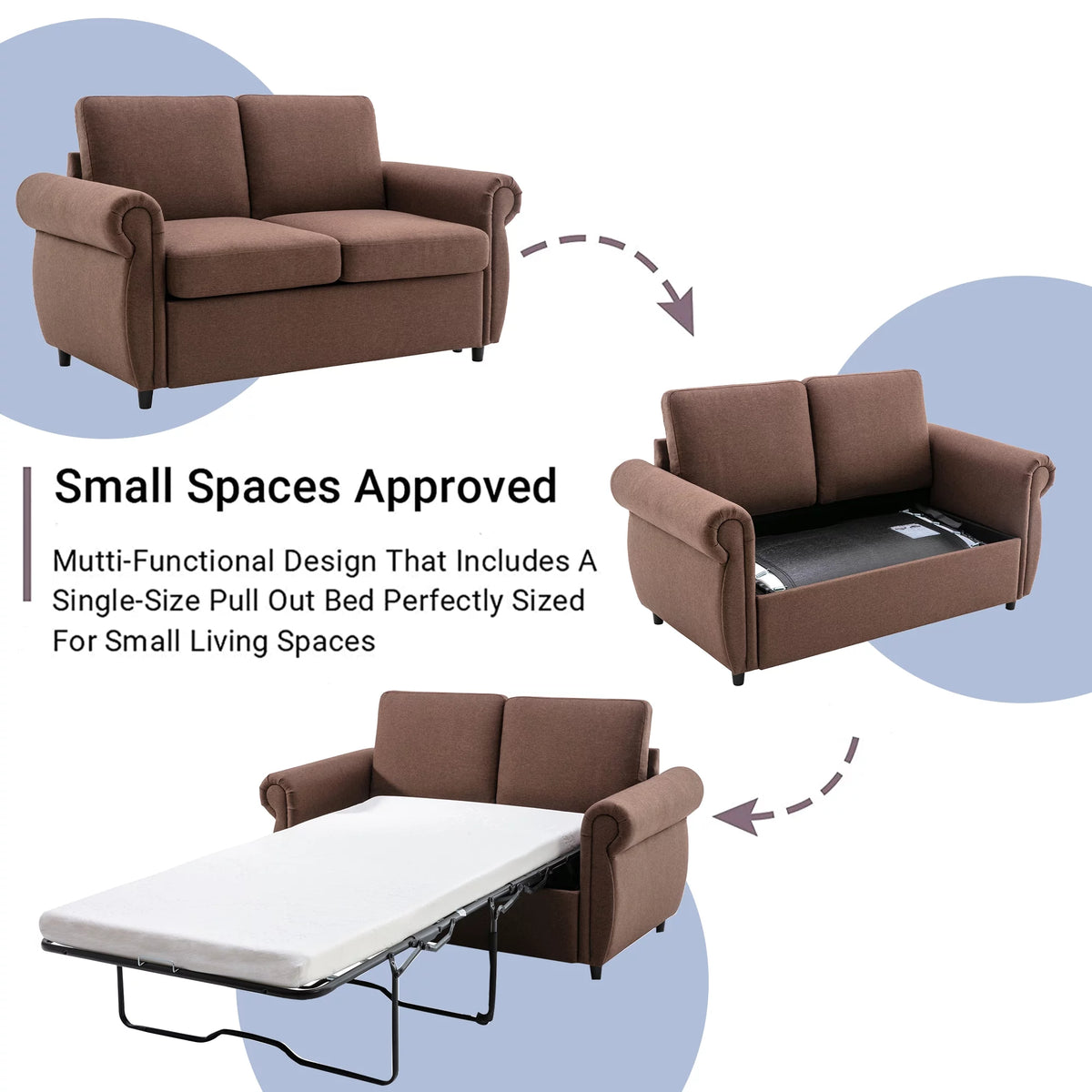 Brown Twin Size Pull Out Sofa Bed S88714