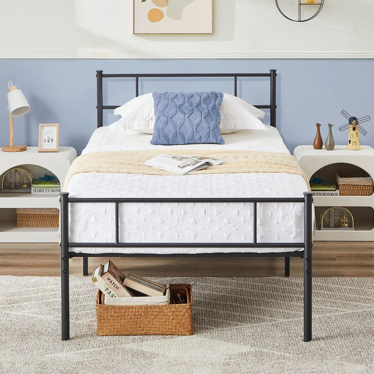 Twin Metal Platform Bed with Headboard and Footboard Black L3317