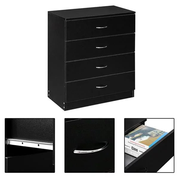 Black 4 Drawer Bedside Table O529459