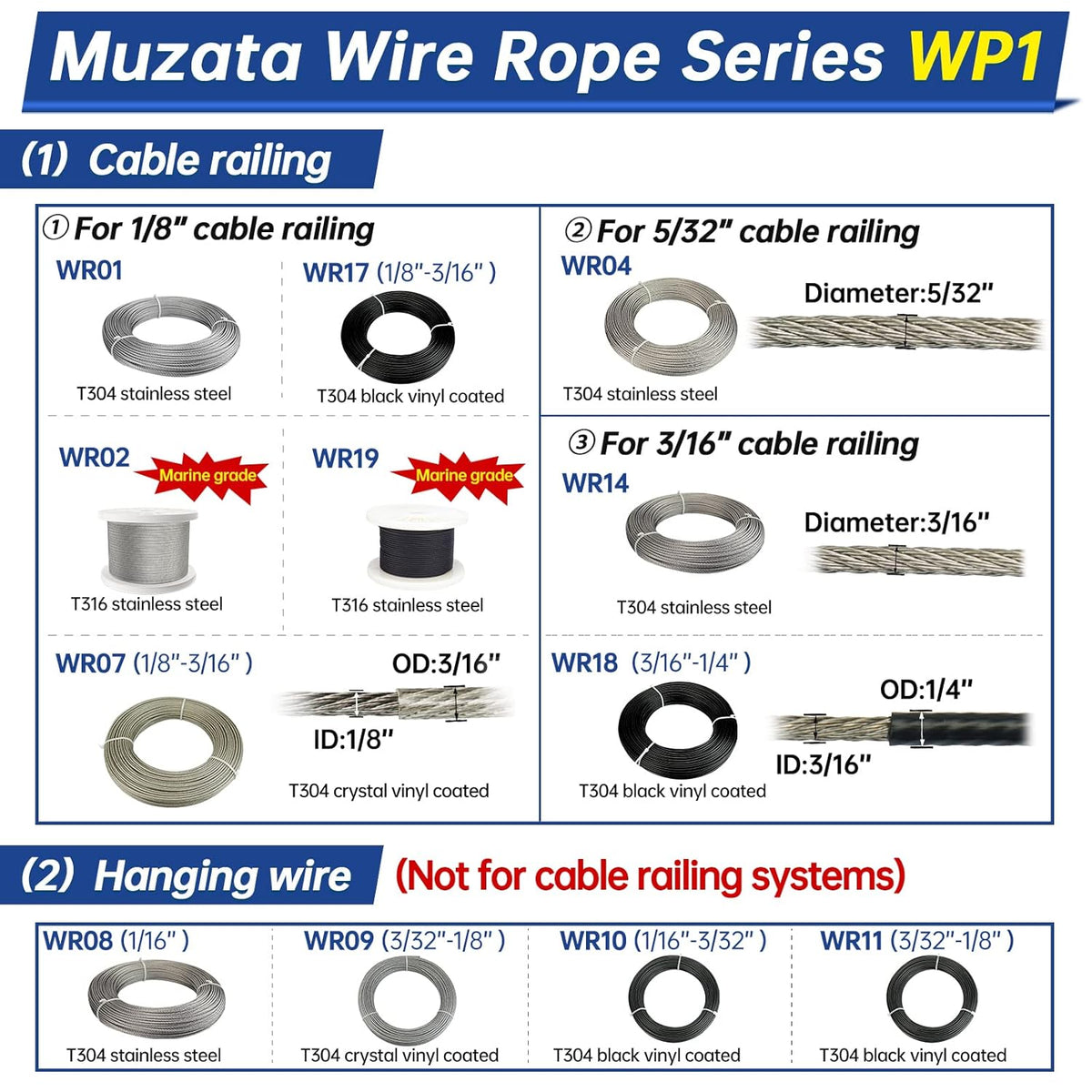 330ft 1/8'' Thru 3/16'' Crystal Vinyl Coated Wire Rope C3114