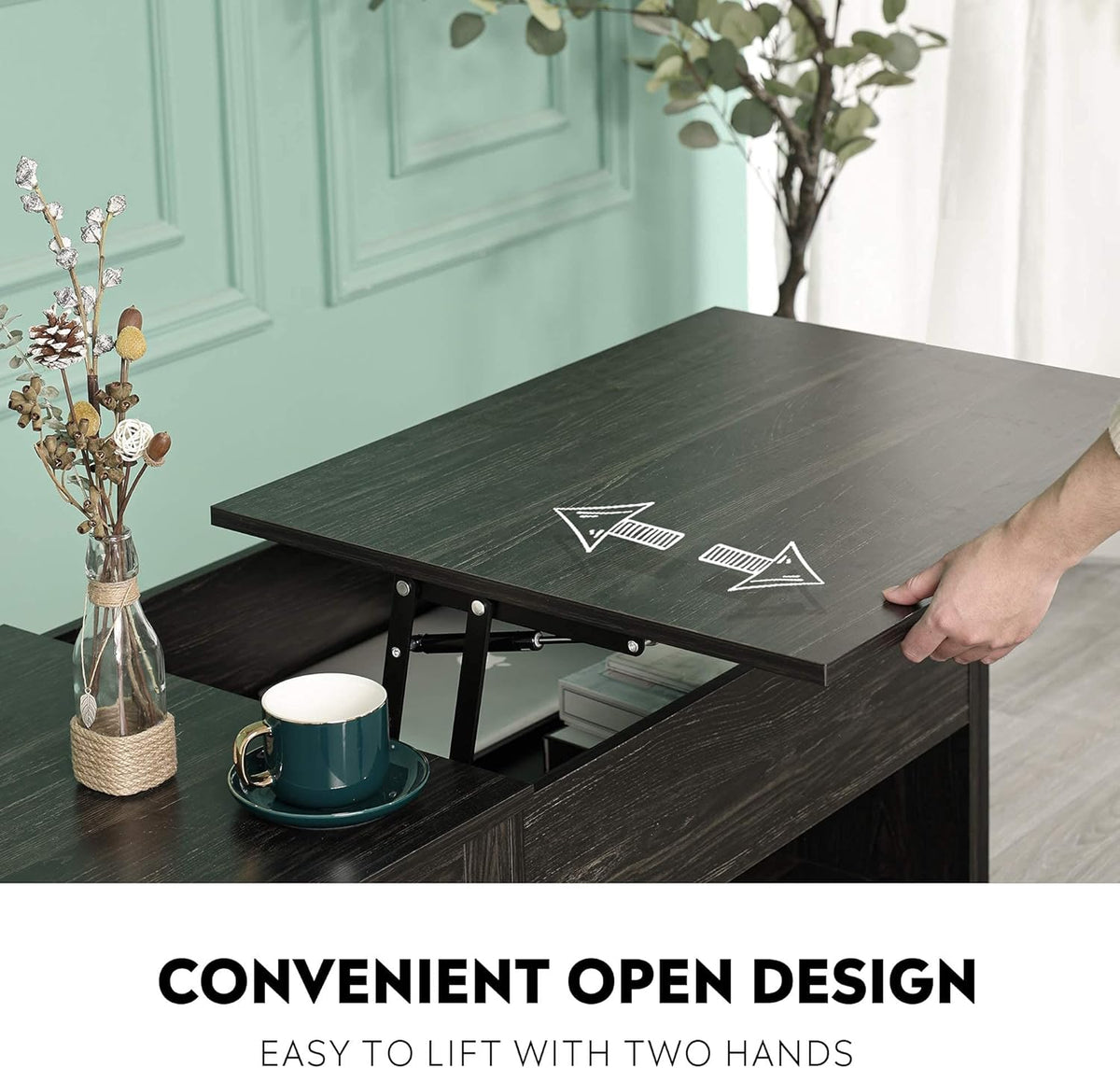 Industrial Lift Top Coffee Table with Hidden Compartment W390036