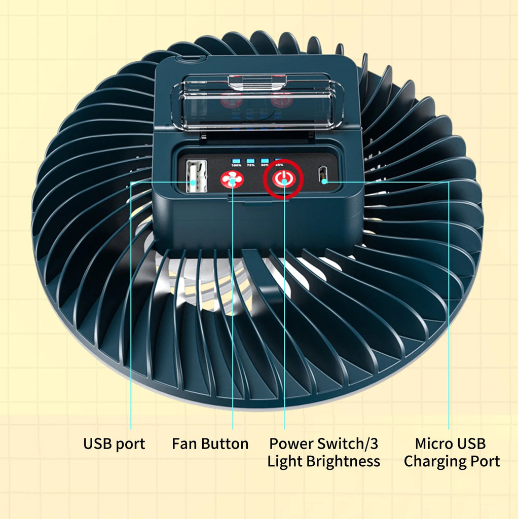 LED Hanging Fan and Portable Lamp, 2 in 1 Camping Tent Fan A255661