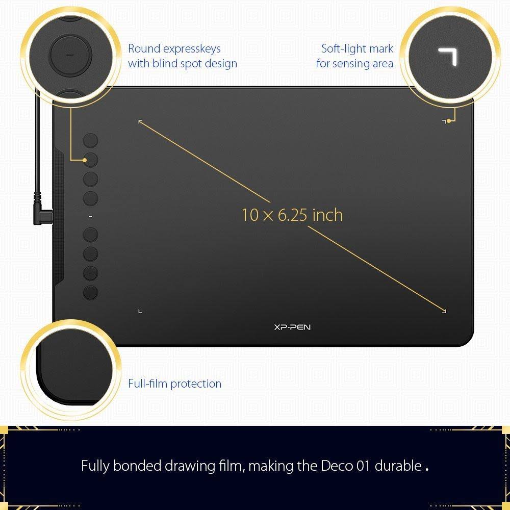 10x6.25 inch Digital Graphics Drawing Tablet with Battery-Free Stylus J67794