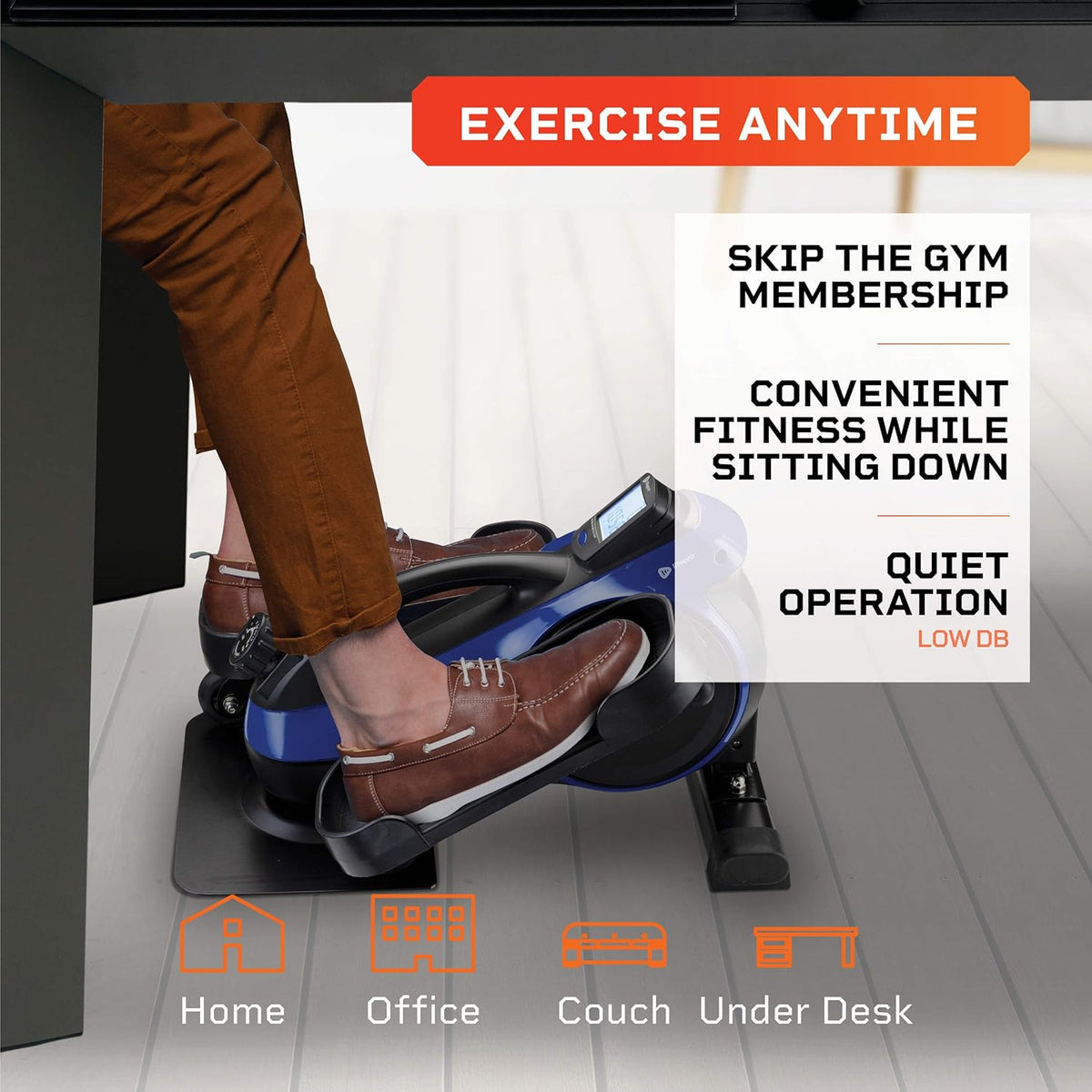 Blue Under Desk Elliptical Trainer with Adjustable Resistance G428191