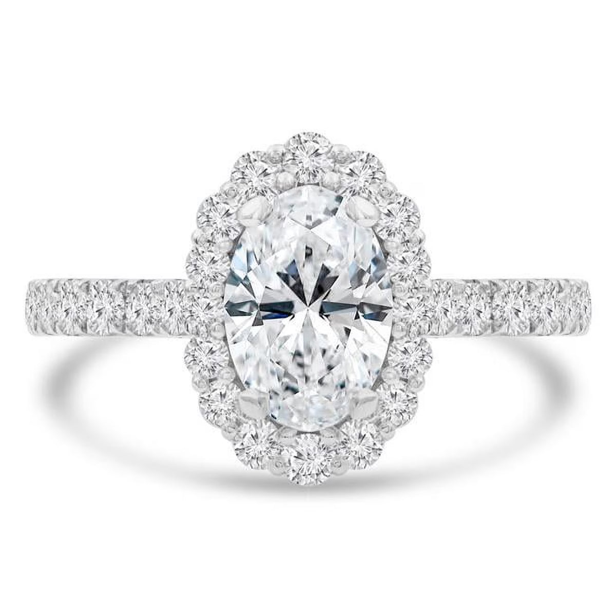14K White Gold Oval Diamond Halo Engagement Ring I6805