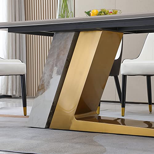 Rectangular Sintered Stone Dining Table with Gold Stainless Steel Base Z568615