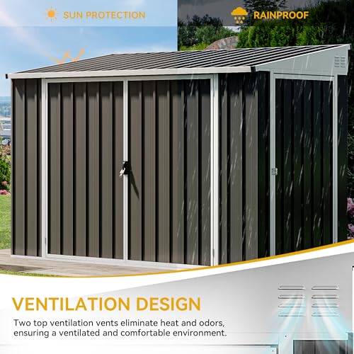 10x8 FT Outdoor Storage Shed Dark Gray Metal F367