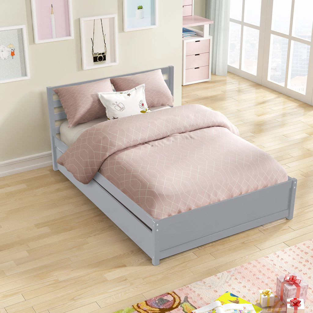 Full Size Wood Platform Bed Frame with Headboard and Trundle K125166