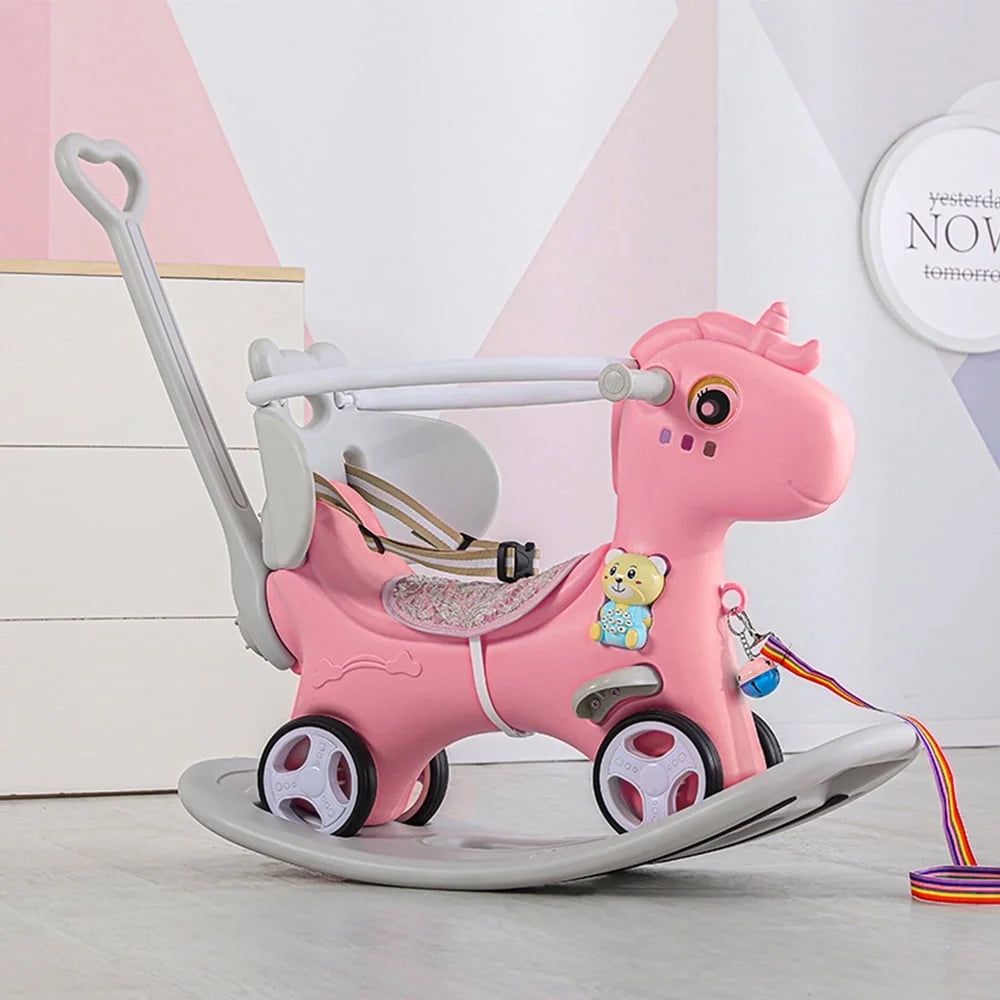 Pink Unicorn Ride On Toy with Push Handle O944