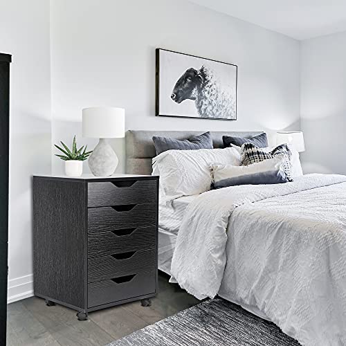 White 5 Drawer Mobile File Cabinet with Casters N62574