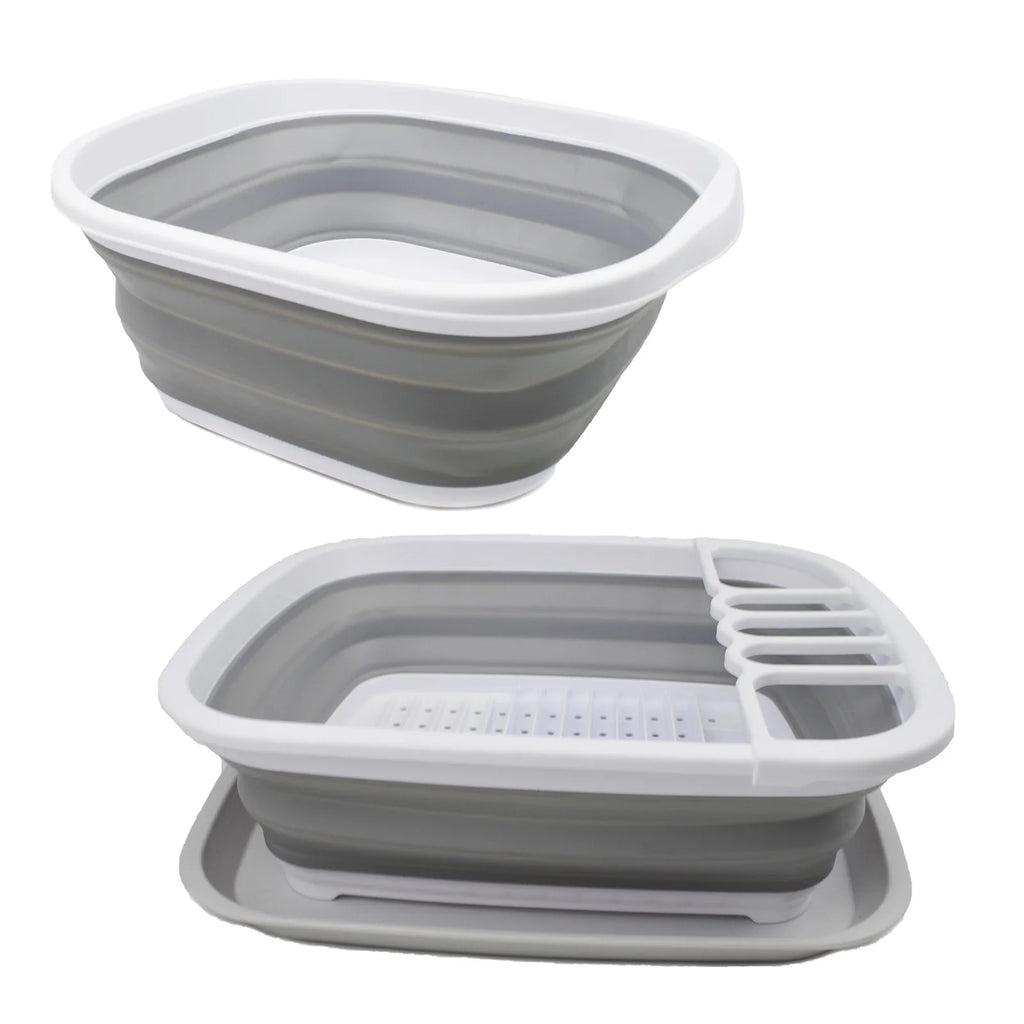 Collapsible Plastic Tub and Dish Drainer Set E515
