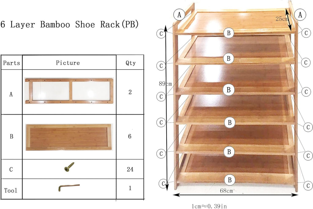 6 Tier Bamboo Shoe Rack Storage Shelf U5707