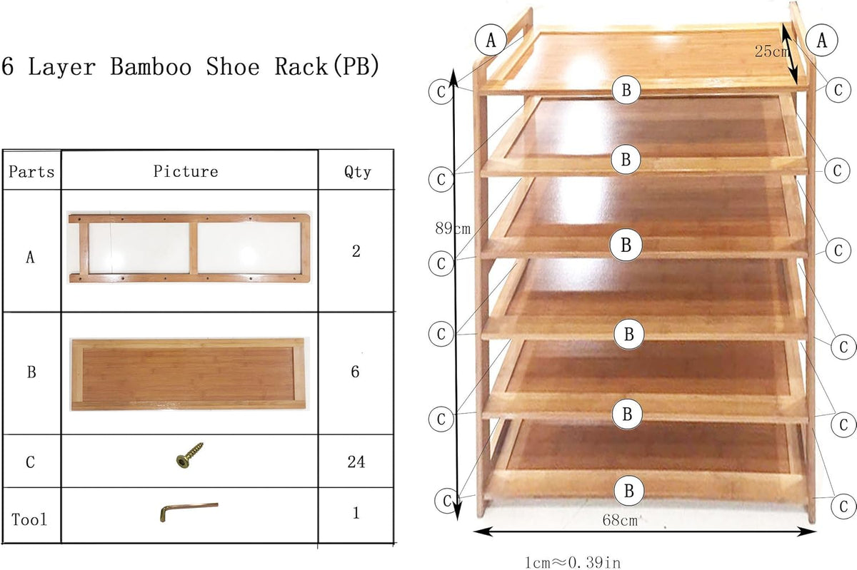 6 Tier Bamboo Shoe Rack Storage Shelf U5707