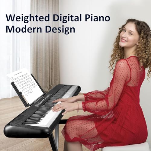 88 Key Semi Weighted Digital Piano with Sustain Pedal, Stand, Carrying Case, Headphones X326