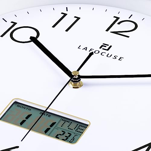 Black Wall Clock with Date Month Day of Week and Temperature Silent Non-Ticking Battery Operated Clock M279