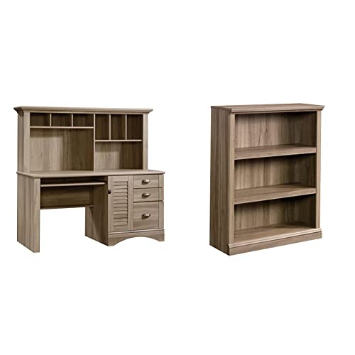 Salt Oak Finish Computer Desk with Hutch and 3-Shelf Bookcase C719