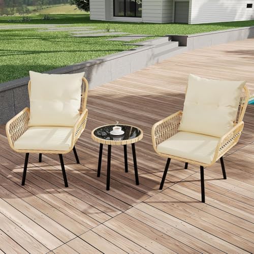 3 Piece All-Weather Wicker Patio Bistro Set with Cushions A31859