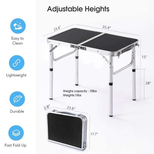 Folding Camp Table Adjustable Height Aluminum V306140