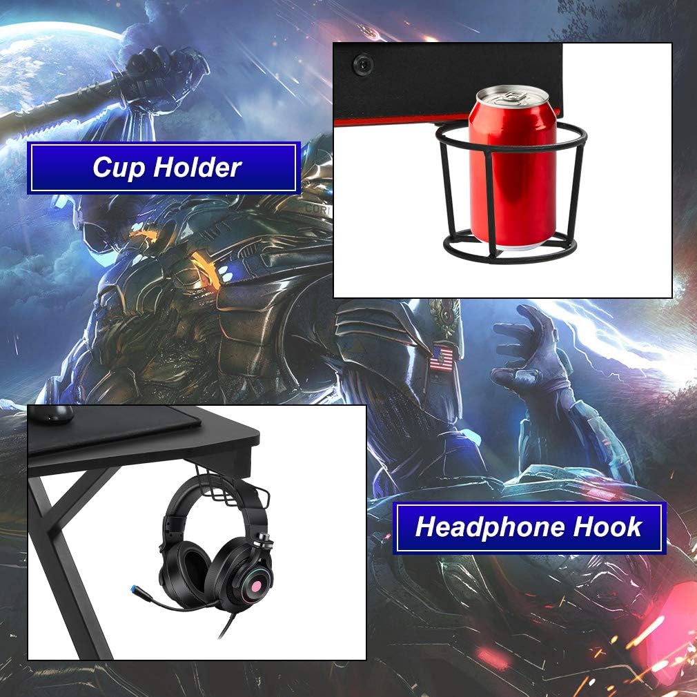 Gaming Desk 45 W x 29 D Computer Desk with Cup Holder Headphone Hook W416632