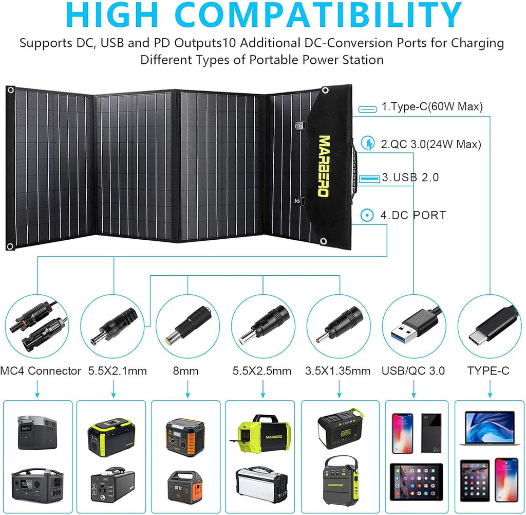100W Foldable Solar Panel Kit with 18V DC Output, 3 USB Ports E550792