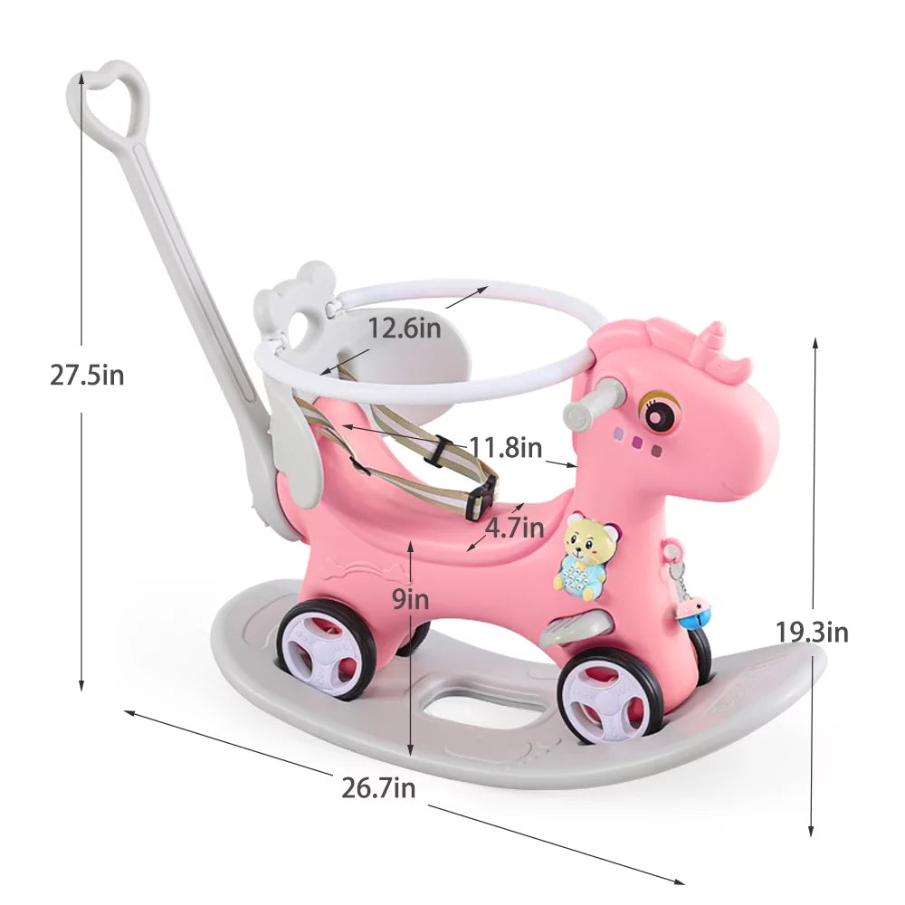 Pink Unicorn Ride On Toy with Push Handle O944