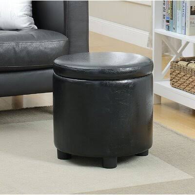 Black Faux Leather Round Storage Ottoman P275108