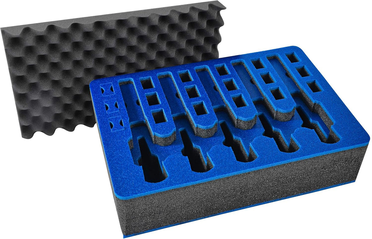 Pistol & Magazine Storage Foam Insert for Pelican P-1500 Case, 2 Piece Set Pre-Cut Polyethylene Foam Base Insert and Lid Liner F5023