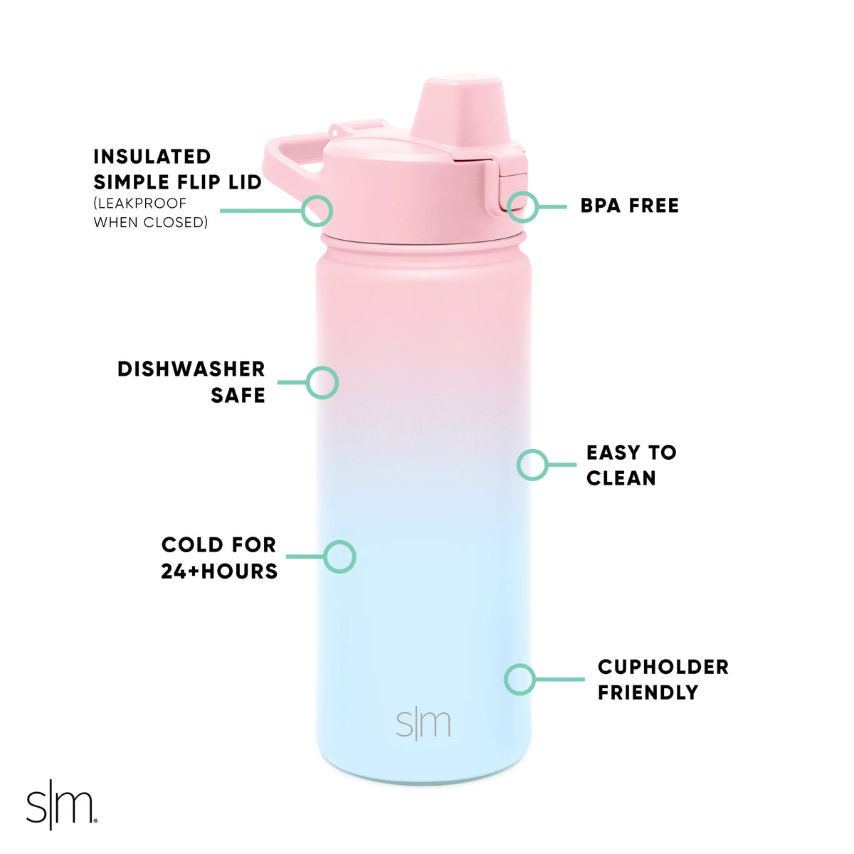 18 fl oz Insulated Stainless Steel Water Bottle with Silicone Straw Lid U137