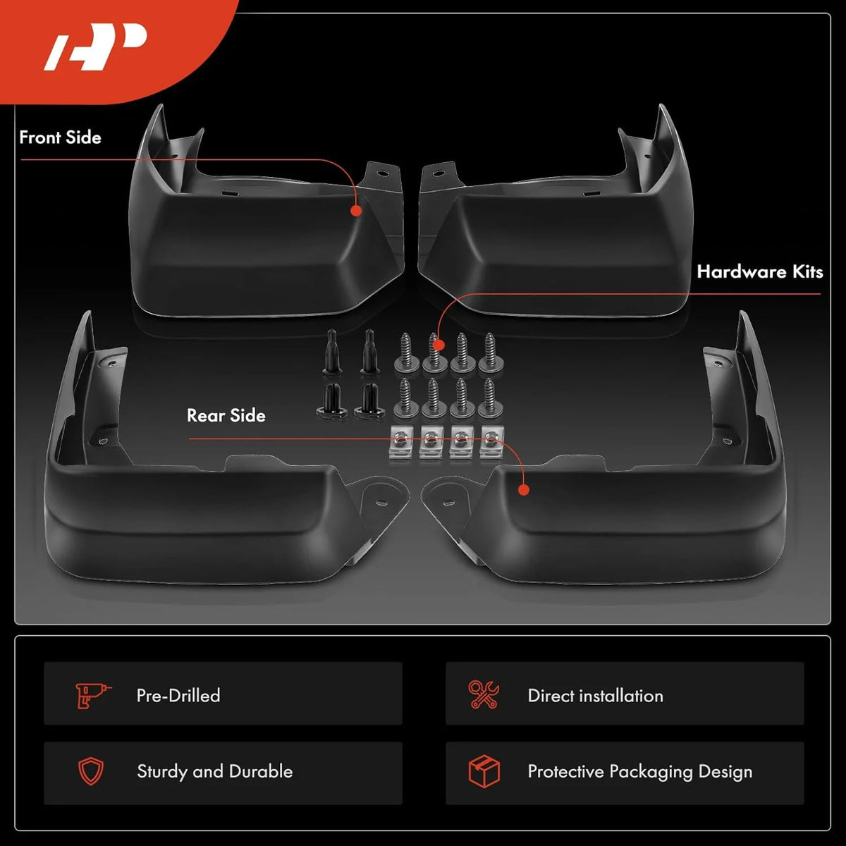 Set of 4 Mud Flaps with Hardware Kits M4295