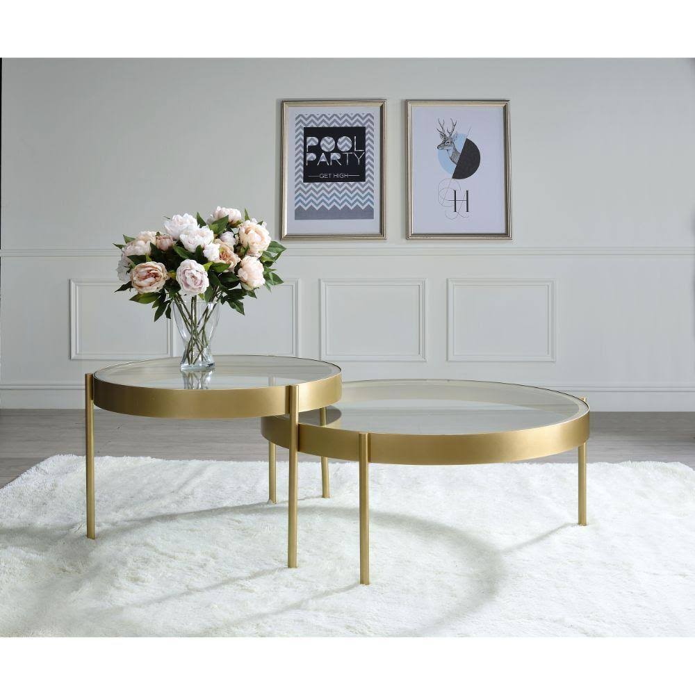 Clear Glass Gold 2pc Nesting Tables W53968