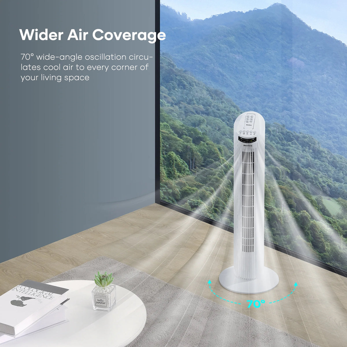 30 Tower Fan Oscillating Fan 60dB Quiet Cooling Fan with Remote Control 3 Speeds 3 Wind Modes Timer White D920769