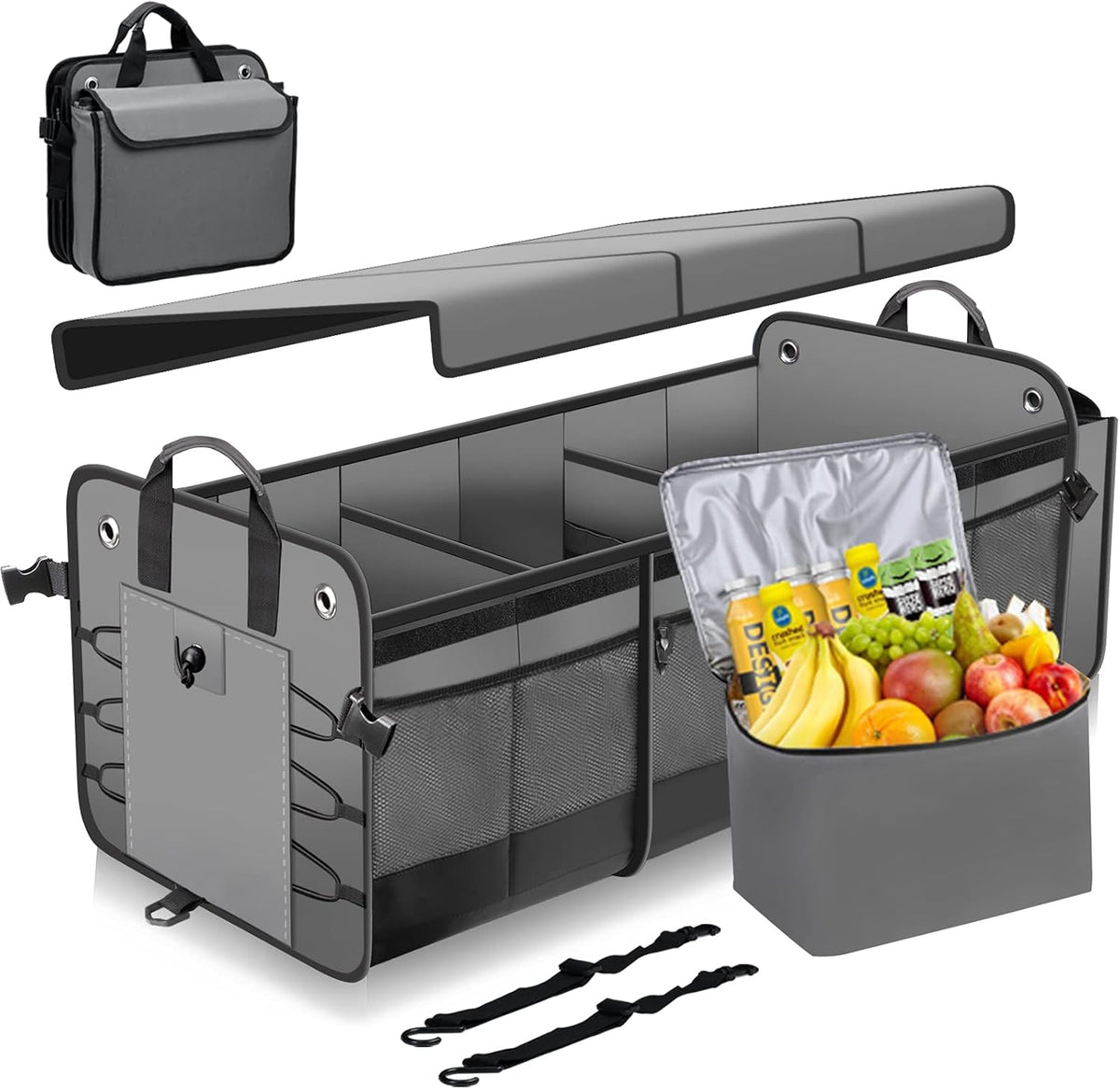 Waterproof Car Trunk Storage Organizer, Collapsible with Insulated Leakproof Cooler, Folding Cover, Adjustable Securing Straps S7154