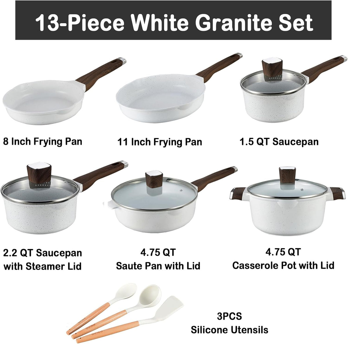 13pcs Nonstick White Granite Cookware Set L99570