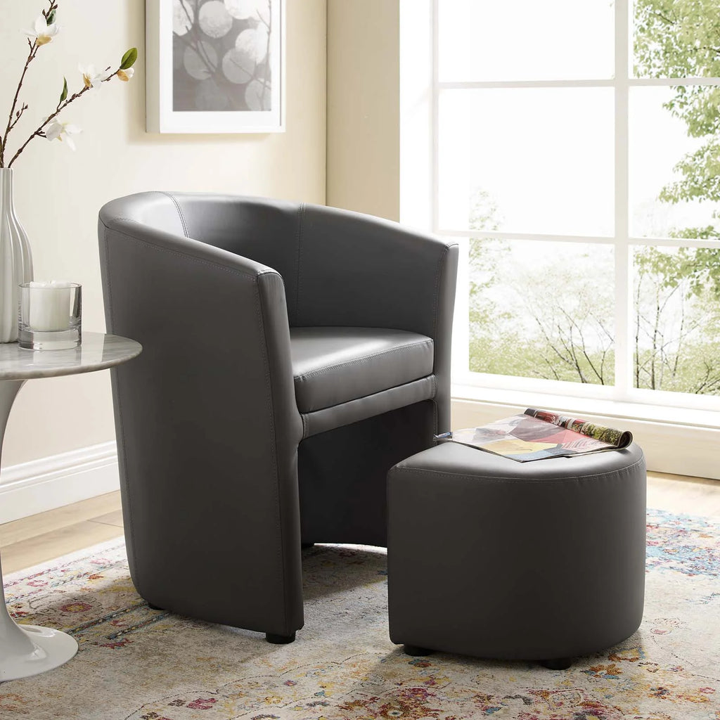 Grey Faux Leather Armchair and Ottoman F1868