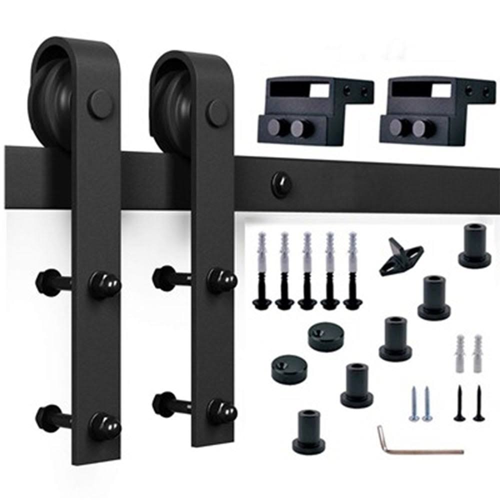 Dark Walnut Paneled Wood Barn Door with Installation Hardware Kit A8760