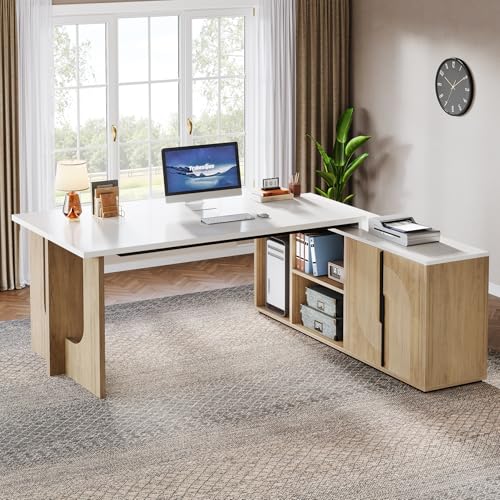 74.8" L Shaped Computer Desk with Shelves and CPU Storage, Black and Brown I1544