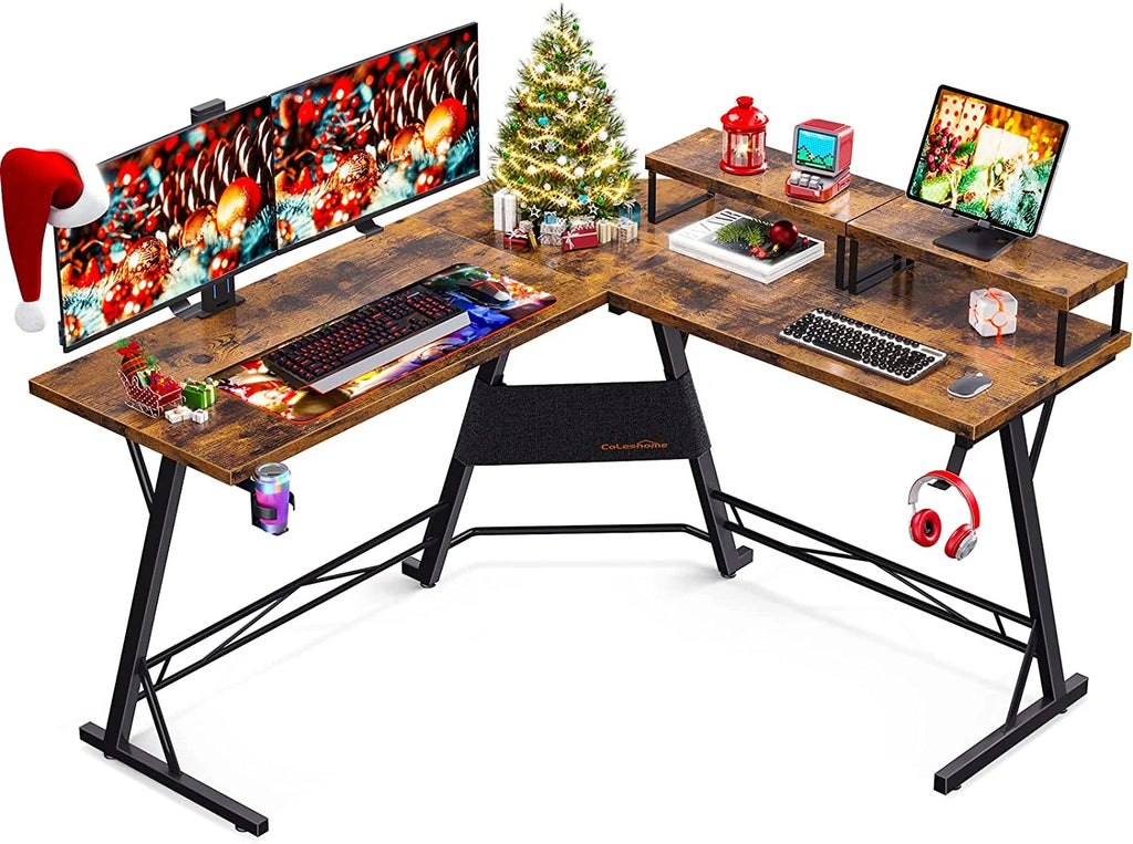 L Shaped Gaming Desk with 2 Monitor Stands J99547