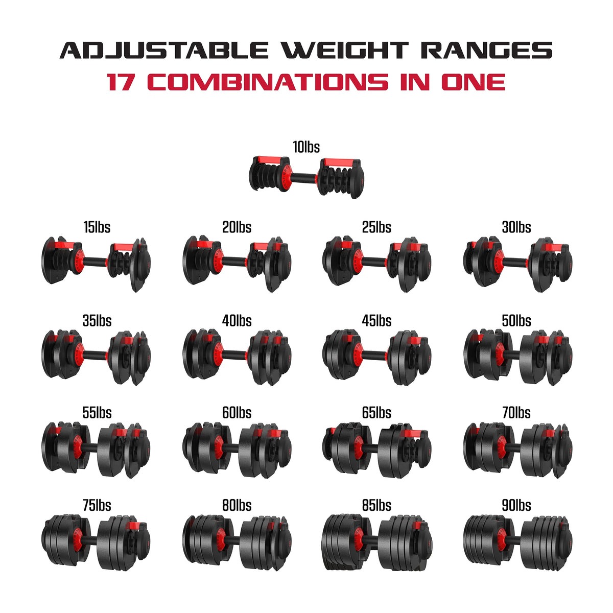 Adjustable Dumbbell 10-90 lbs Black Single Q16139