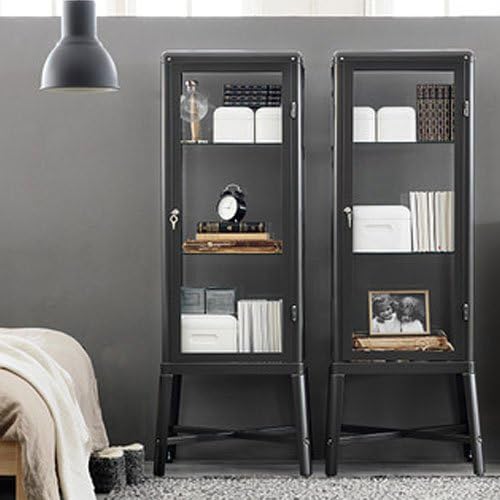 Dark Gray Glass Door Cabinet H24970