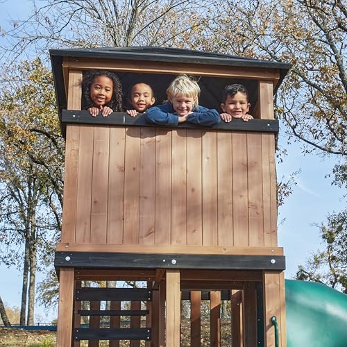 Three-Story Wooden Outdoor Playhouse with Slide K3673