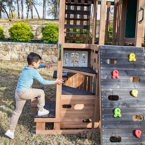 Three-Story Wooden Outdoor Playhouse with Slide K3673