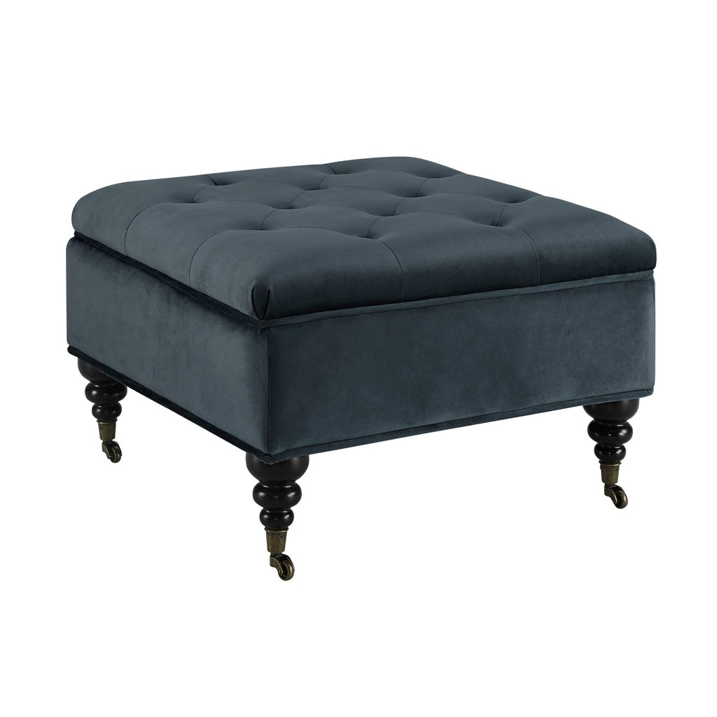 Blue Tufted Storage Ottoman with Casters U11016