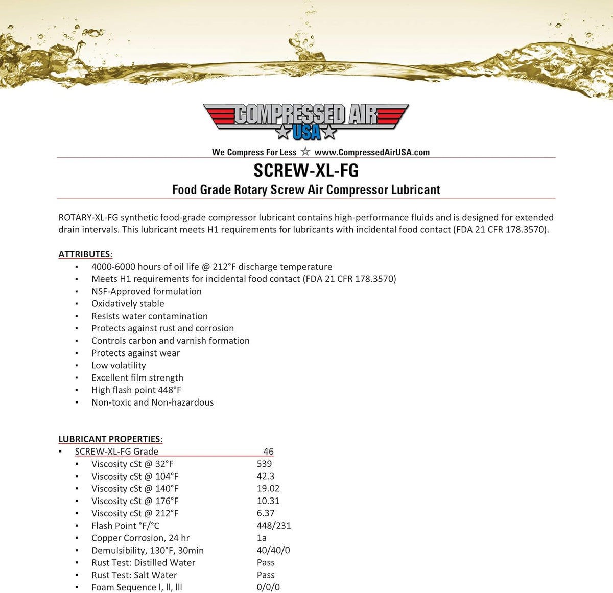 6000 Hour Rotary Screw Air Compressor Lubricating Oil (1 Gallon) Q115194