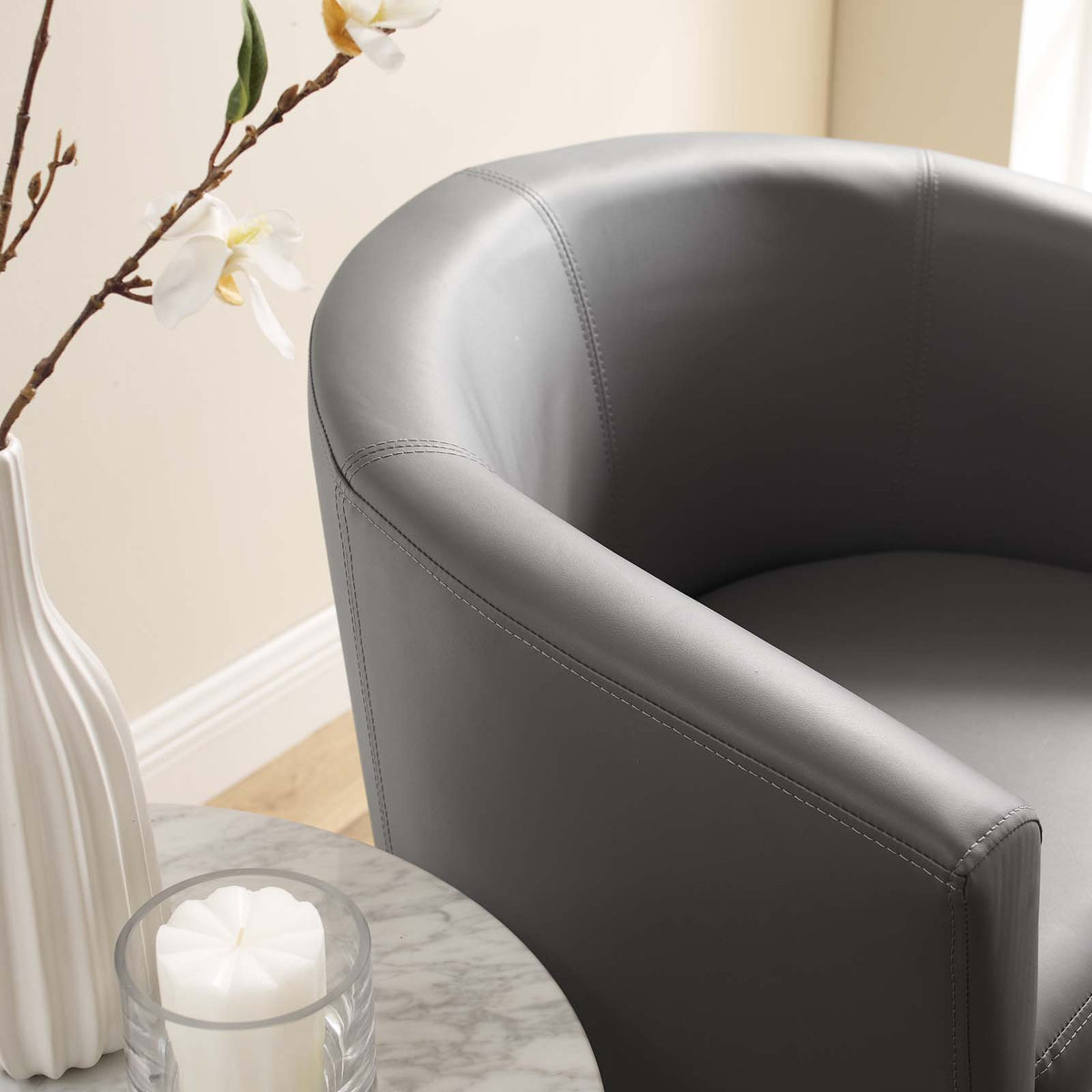 Grey Faux Leather Armchair and Ottoman F1868