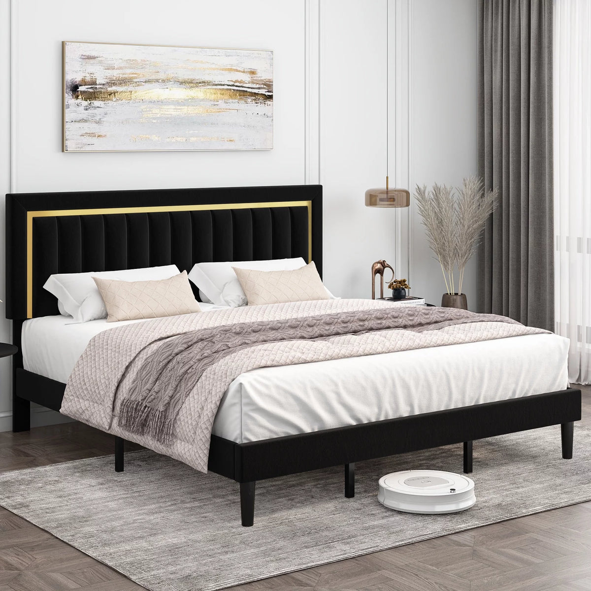 Queen Velvet Tufted Upholstered Platform Bed Frame G7668