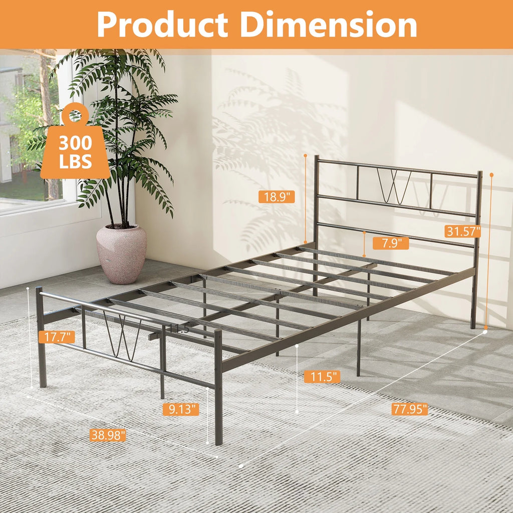 Twin Size Metal Platform Bed Frame with Headboard and Footboard K21273