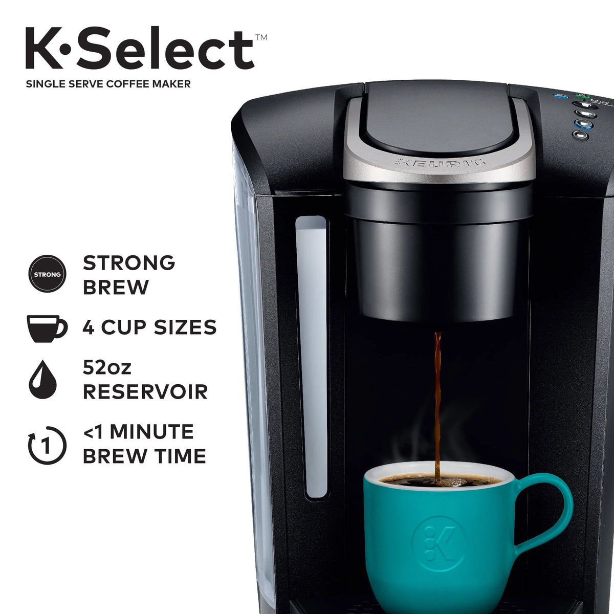 Single-Serve K-Cup Pod Coffee Maker with 12oz Brew Size, Matte Black U1061