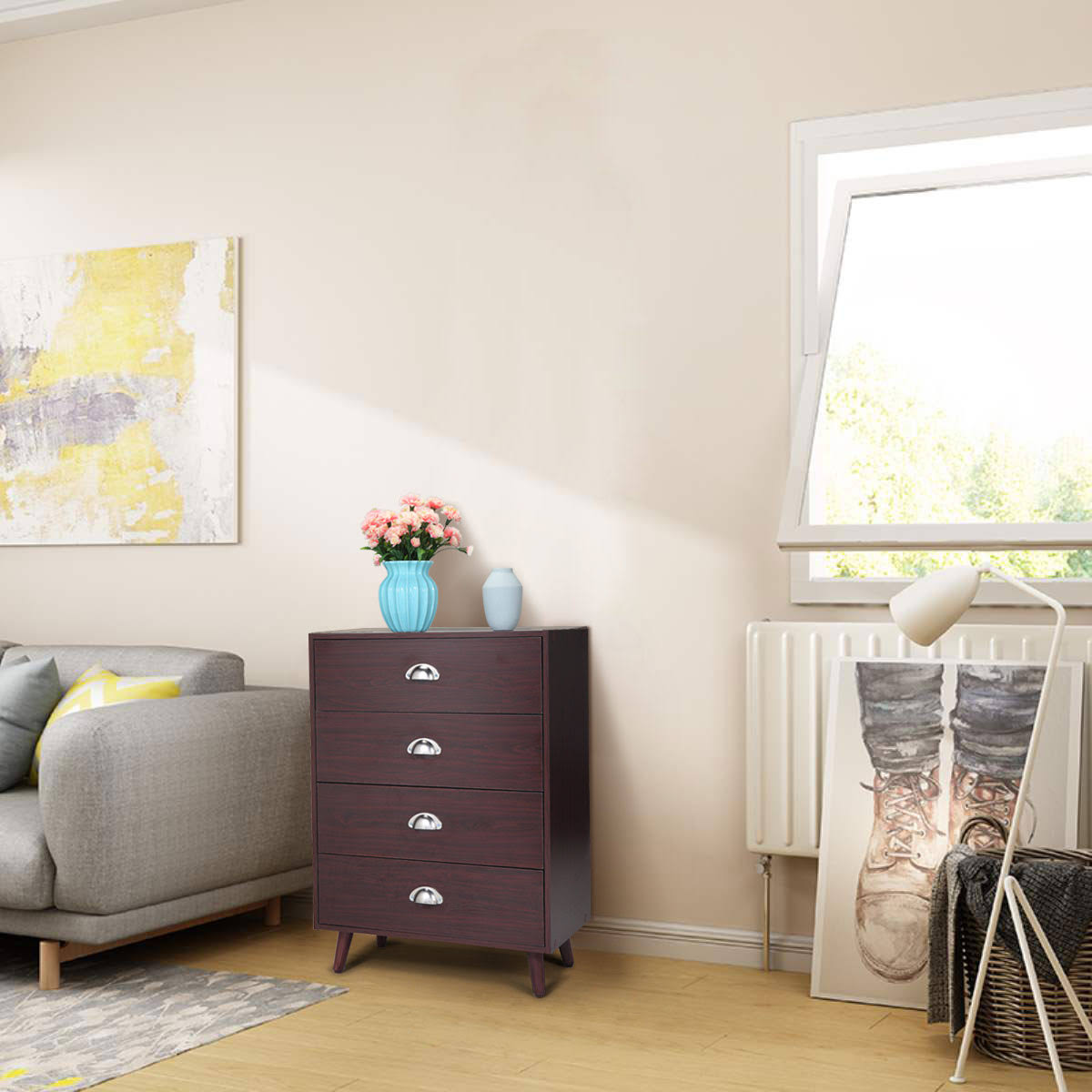 Brown 4 Drawer Nightstand Cabinet H31731