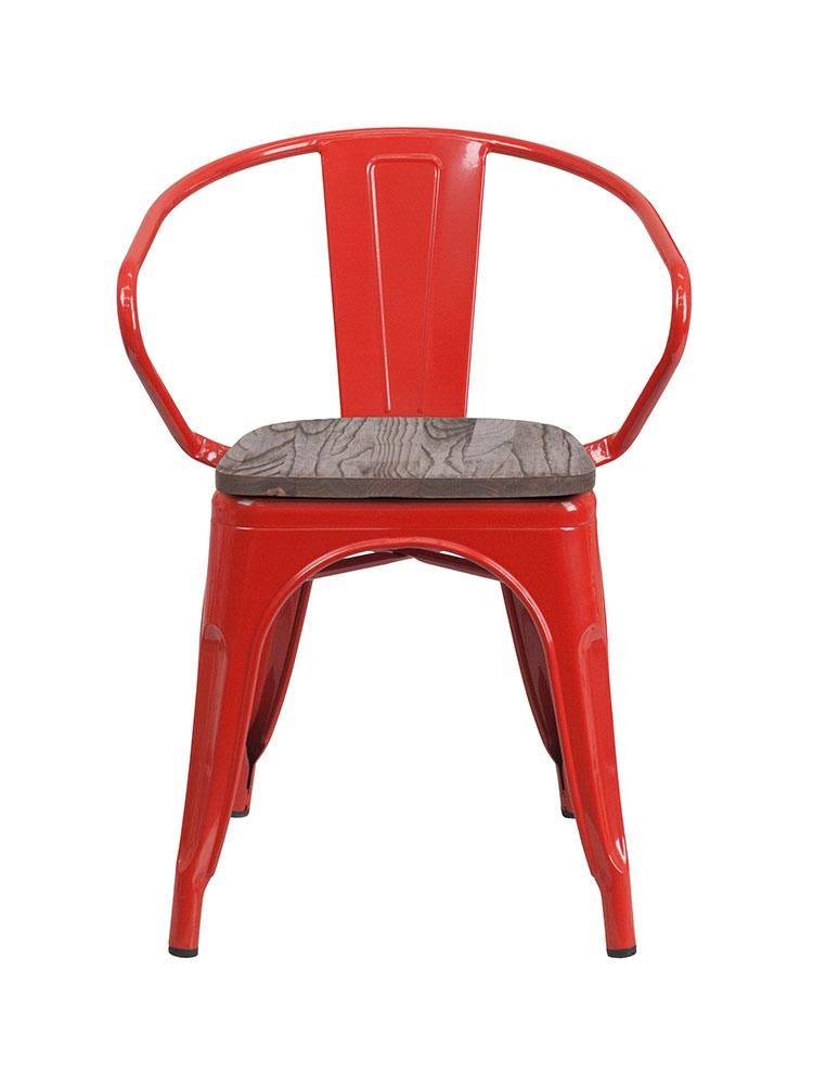 Blue Metal Chair with Wood Seat and Arms L985